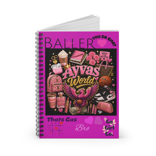Pink 'Avva's World' Spiral Notebook — Ruled Journal for Girls, Baller Aesthetic