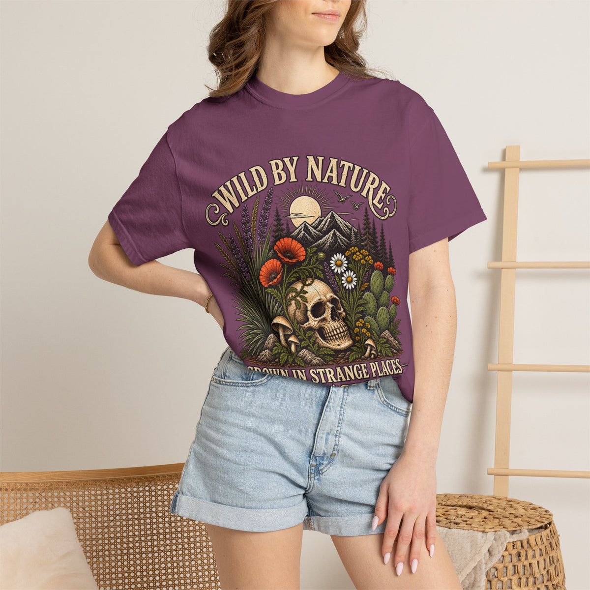 T-Shirt — "Wild By Nature" Skull & Desert Cactus Graphic Tee
