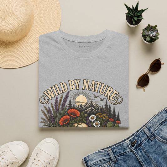 Wild By Nature T-Shirt — Vintage Mountain Skull Floral Graphic Tee