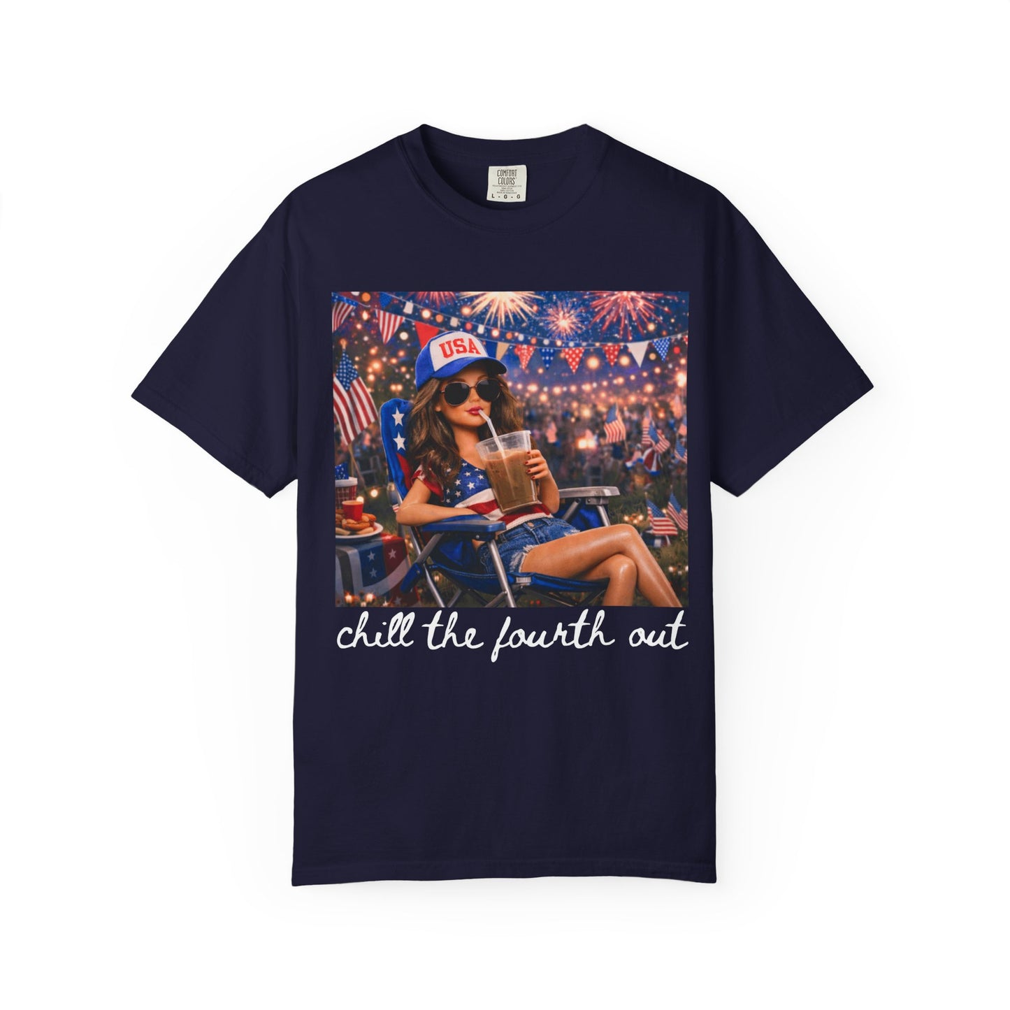 Patriotic Summer Chill T-Shirt — USA 4th of July Beach Party Graphic