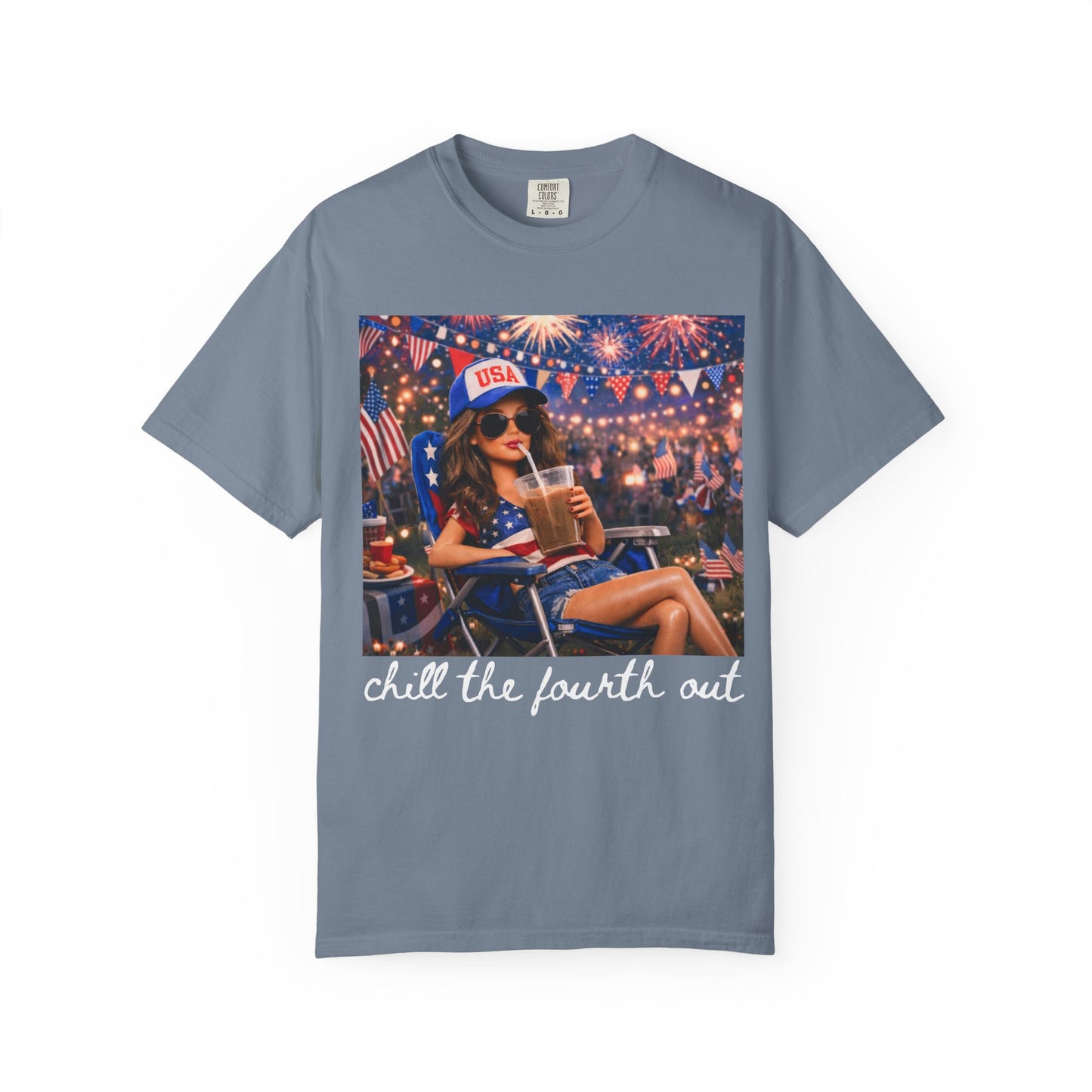 Patriotic Summer Chill T-Shirt — USA 4th of July Beach Party Graphic