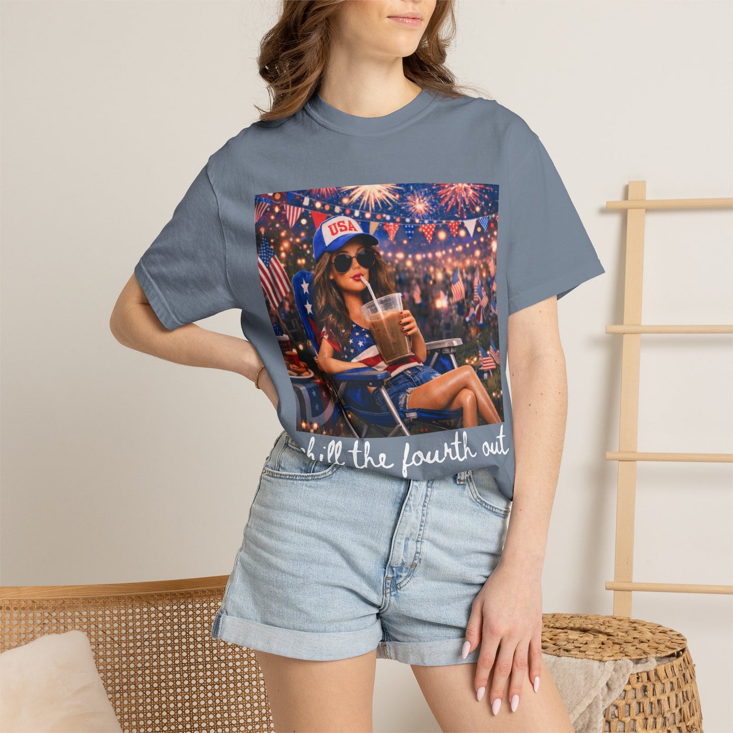 Patriotic Summer Chill T-Shirt — USA 4th of July Beach Party Graphic