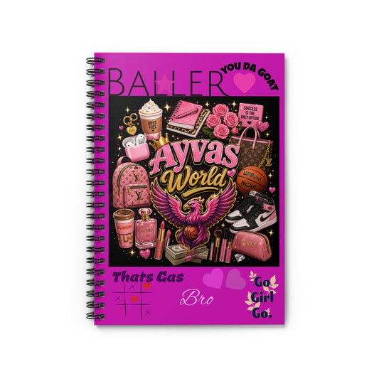 Pink 'Avva's World' Spiral Notebook — Ruled Journal for Girls, Baller Aesthetic