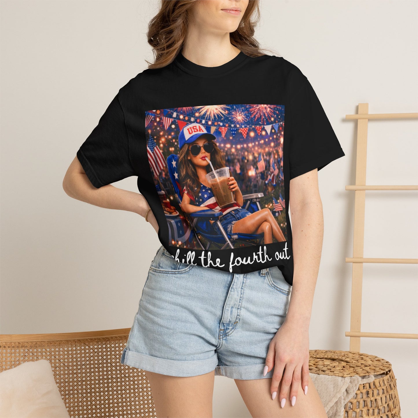 Patriotic Summer Chill T-Shirt — USA 4th of July Beach Party Graphic