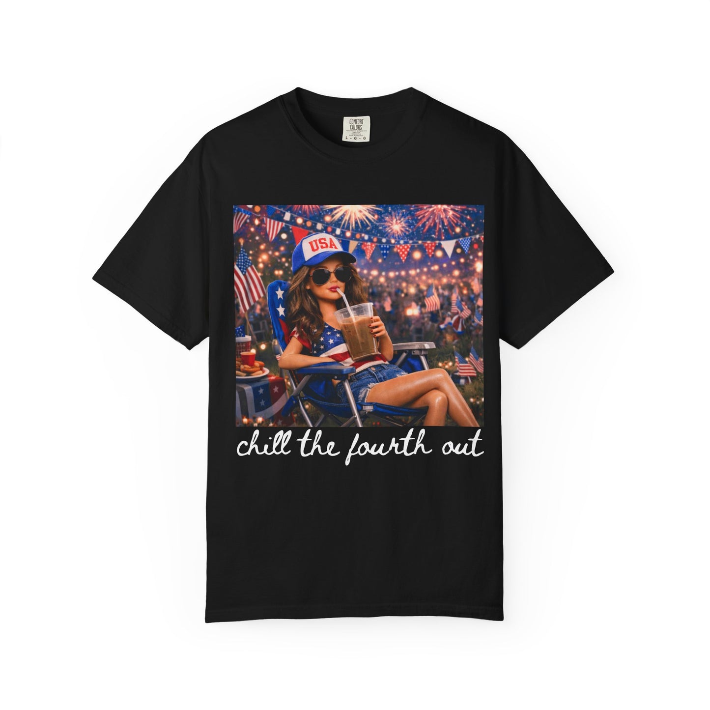 Patriotic Summer Chill T-Shirt — USA 4th of July Beach Party Graphic