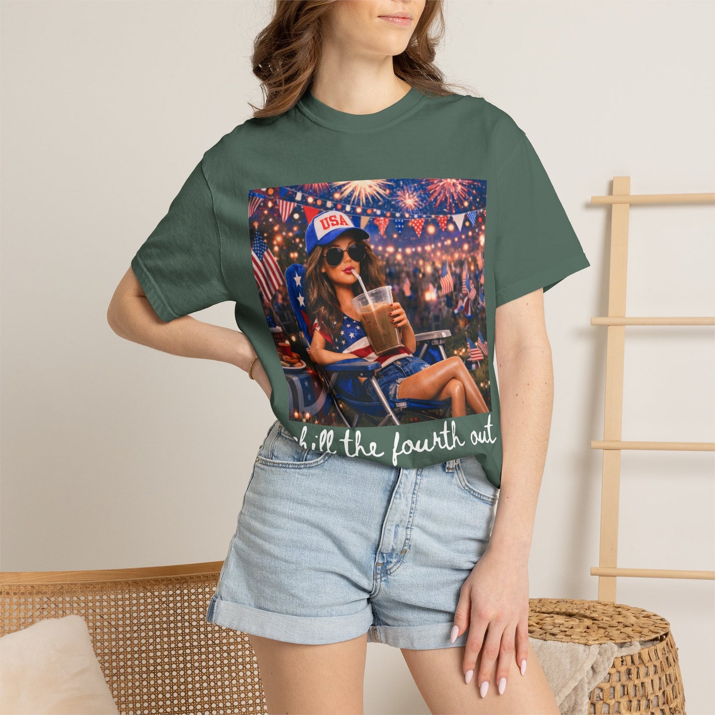 Patriotic Summer Chill T-Shirt — USA 4th of July Beach Party Graphic
