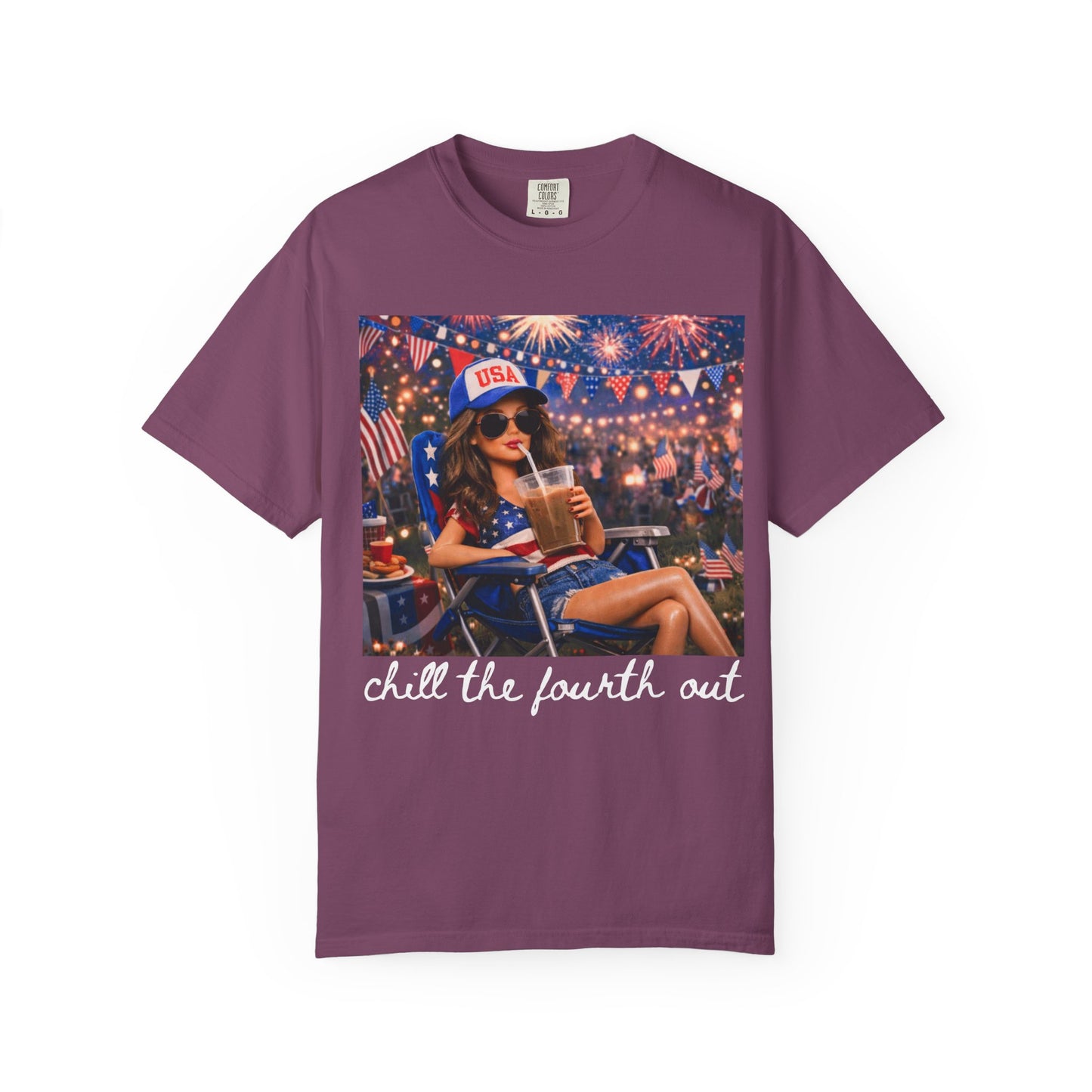 Patriotic Summer Chill T-Shirt — USA 4th of July Beach Party Graphic