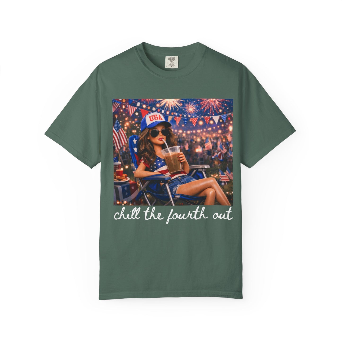 Patriotic Summer Chill T-Shirt — USA 4th of July Beach Party Graphic