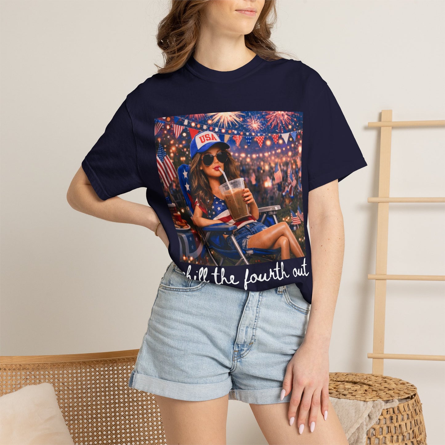 Patriotic Summer Chill T-Shirt — USA 4th of July Beach Party Graphic
