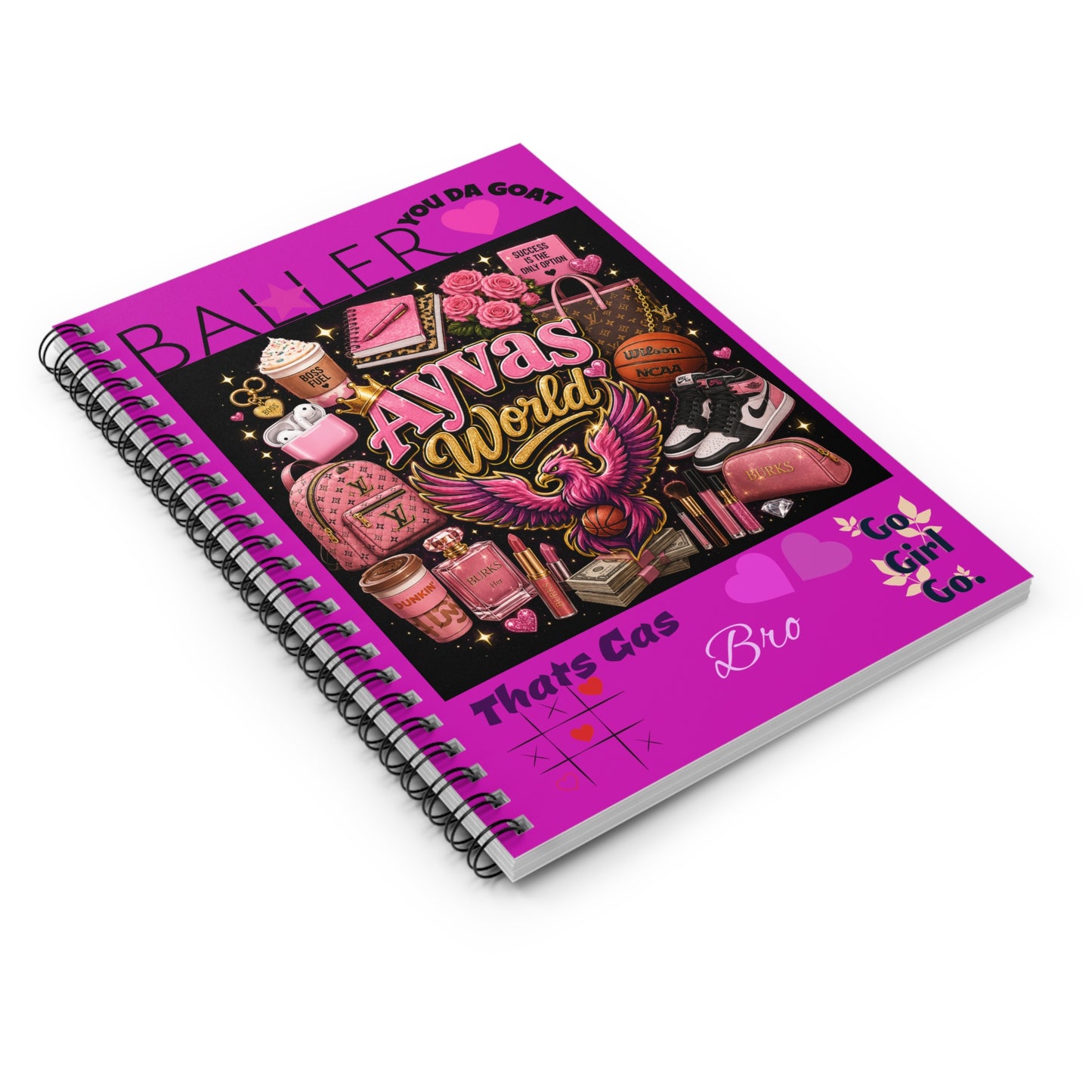 Pink 'Avva's World' Spiral Notebook — Ruled Journal for Girls, Baller Aesthetic